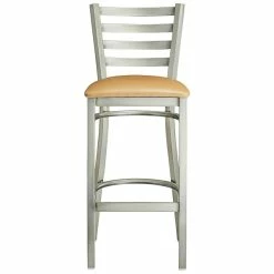 Lancaster Table & Seating Clear Coat Finish Ladder Back Bar Stool With 2 1/2" Light Brown Vinyl Padded Seat -Lancaster Table & Seating Shop 2079581