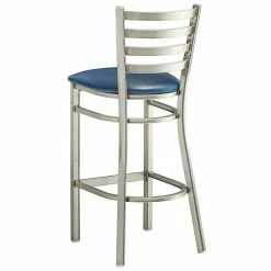 Lancaster Table & Seating Clear Coat Finish Ladder Back Bar Stool With 2 1/2" Navy Blue Vinyl Padded Seat -Lancaster Table & Seating Shop 2079611