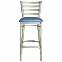 Lancaster Table & Seating Clear Coat Finish Ladder Back Bar Stool With 2 1/2" Navy Blue Vinyl Padded Seat -Lancaster Table & Seating Shop 2079612