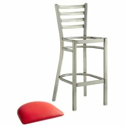 Lancaster Table & Seating Clear Coat Finish Ladder Back Bar Stool With 2 1/2" Red Vinyl Padded Seat -Lancaster Table & Seating Shop 2079619