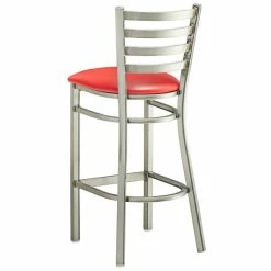 Lancaster Table & Seating Clear Coat Finish Ladder Back Bar Stool With 2 1/2" Red Vinyl Padded Seat -Lancaster Table & Seating Shop 2079621