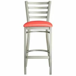 Lancaster Table & Seating Clear Coat Finish Ladder Back Bar Stool With 2 1/2" Red Vinyl Padded Seat -Lancaster Table & Seating Shop 2079622