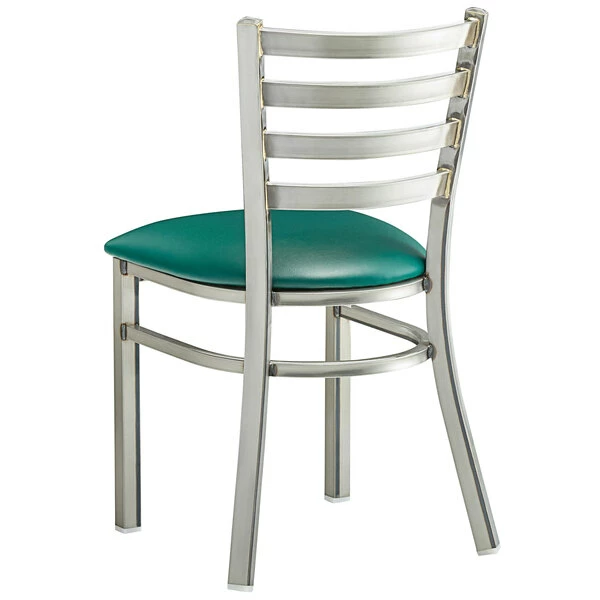 Lancaster Table & Seating Clear Coat Finish Ladder Back Chair With 2 1/2" Green Vinyl Padded Seat 3 Lancaster Table & Seating Clear Coat Finish Ladder Back Chair With 2 1/2" Green Vinyl Padded Seat - Image 3
