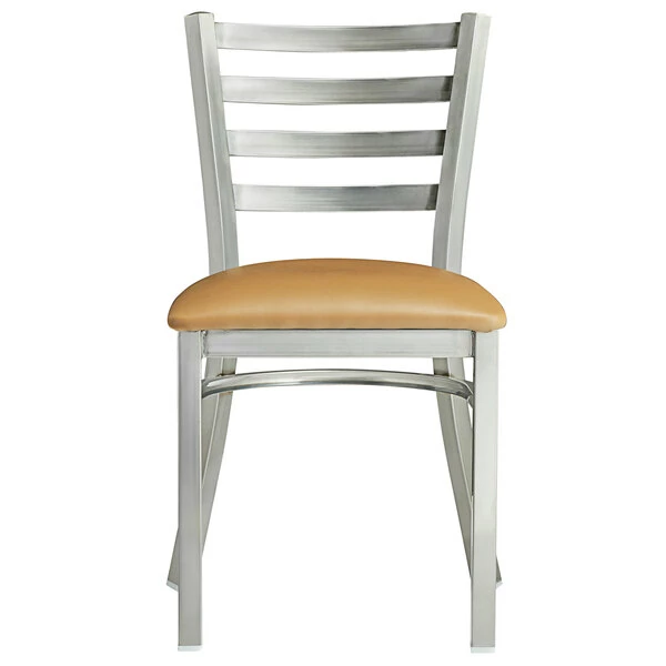 Lancaster Table & Seating Clear Coat Finish Ladder Back Chair With 2 1/2" Light Brown Vinyl Padded Seat 5 Lancaster Table & Seating Clear Coat Finish Ladder Back Chair With 2 1/2" Light Brown Vinyl Padded Seat - Image 5