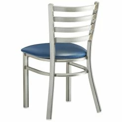 Lancaster Table & Seating Clear Coat Finish Ladder Back Chair With 2 1/2" Navy Vinyl Padded Seat -Lancaster Table & Seating Shop 2079881