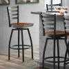 Lancaster Table & Seating Black Finish Ladder Back Swivel Bar Stool With Antique Walnut Wood Seat