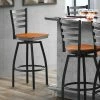 Lancaster Table & Seating Black Finish Ladder Back Swivel Bar Stool With Cherry Wood Seat