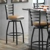 Lancaster Table & Seating Black Finish Ladder Back Swivel Bar Stool With 2 1/2" Light Brown Vinyl Padded Seat