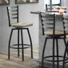 Lancaster Table & Seating Black Finish Ladder Back Swivel Bar Stool With Driftwood Seat