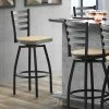 Lancaster Table & Seating Black Finish Ladder Back Swivel Bar Stool With Natural Wood Seat