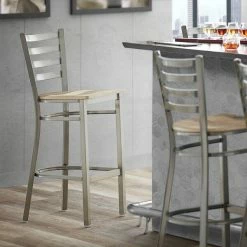 Lancaster Table & Seating Clear Coat Finish Ladder Back Bar Stool With Driftwood Seat