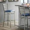 Lancaster Table & Seating Clear Coat Finish Ladder Back Bar Stool With 2 1/2" Navy Blue Vinyl Padded Seat