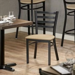 Lancaster Table & Seating Black Finish Ladder Back Chair With Natural Wood Seat