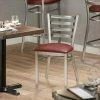 Lancaster Table & Seating Clear Coat Finish Ladder Back Chair With 2 1/2" Burgundy Vinyl Padded Seat