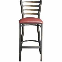 Lancaster Table & Seating Distressed Copper Finish Ladder Back Bar Stool With 2 1/2" Burgundy Vinyl Padded Seat -Lancaster Table & Seating Shop 2088372