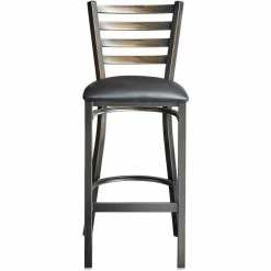 Lancaster Table & Seating Distressed Copper Finish Ladder Back Bar Stool With 2 1/2" Black Vinyl Padded Seat -Lancaster Table & Seating Shop 2088381