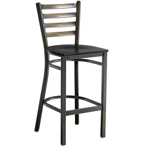 Lancaster Table & Seating Distressed Copper Finish Ladder Back Bar Stool With Black Wood Seat 2 Lancaster Table & Seating Distressed Copper Finish Ladder Back Bar Stool With Black Wood Seat - Image 2