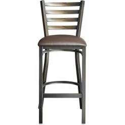 Lancaster Table & Seating Distressed Copper Finish Ladder Back Bar Stool With 2 1/2" Dark Brown Vinyl Padded Seat -Lancaster Table & Seating Shop 2088408