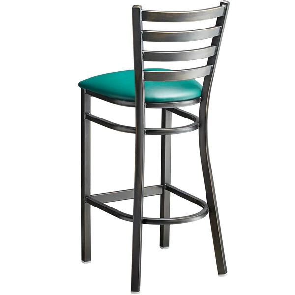 Lancaster Table & Seating Distressed Copper Finish Ladder Back Bar Stool With 2 1/2" Green Vinyl Padded Seat 3 Lancaster Table & Seating Distressed Copper Finish Ladder Back Bar Stool With 2 1/2" Green Vinyl Padded Seat - Image 3