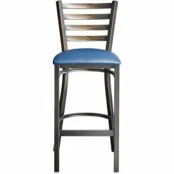 Lancaster Table & Seating Distressed Copper Finish Ladder Back Bar Stool With 2 1/2" Navy Blue Vinyl Padded Seat -Lancaster Table & Seating Shop 2088513