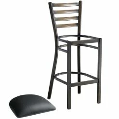 Lancaster Table & Seating Distressed Copper Finish Ladder Back Bar Stool With 2 1/2" Black Vinyl Padded Seat -Lancaster Table & Seating Shop 2088614
