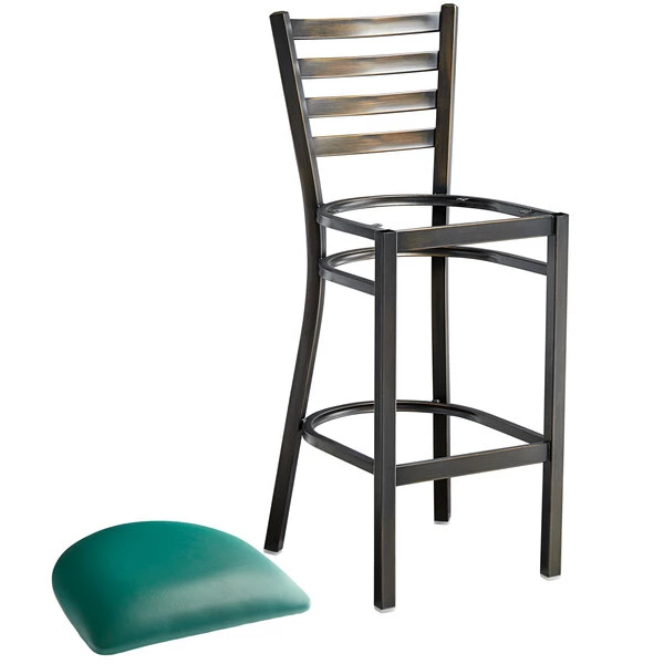 Lancaster Table & Seating Distressed Copper Finish Ladder Back Bar Stool With 2 1/2" Green Vinyl Padded Seat 4 Lancaster Table & Seating Distressed Copper Finish Ladder Back Bar Stool With 2 1/2" Green Vinyl Padded Seat - Image 4