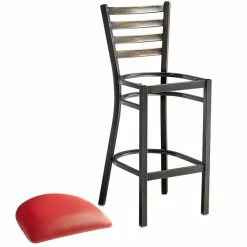Lancaster Table & Seating Distressed Copper Finish Ladder Back Bar Stool With 2 1/2" Red Vinyl Padded Seat -Lancaster Table & Seating Shop 2088619