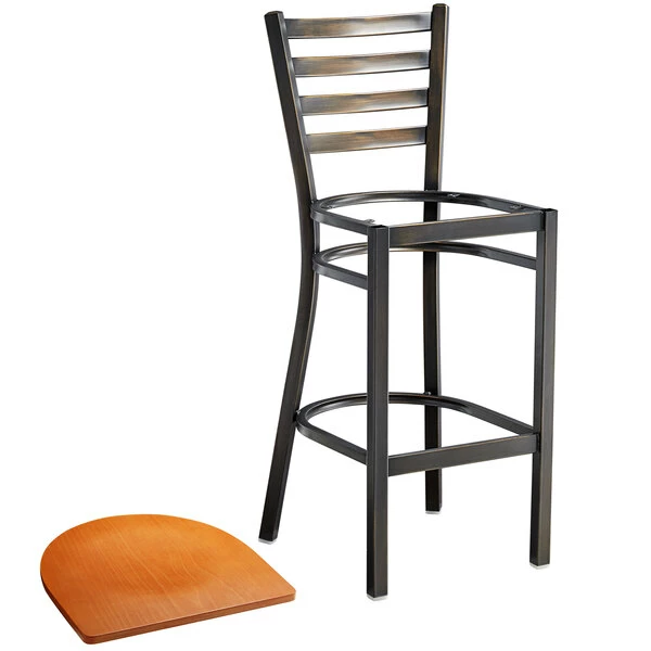 Lancaster Table & Seating Distressed Copper Finish Ladder Back Bar Stool With Cherry Wood Seat 4 Lancaster Table & Seating Distressed Copper Finish Ladder Back Bar Stool With Cherry Wood Seat - Image 4