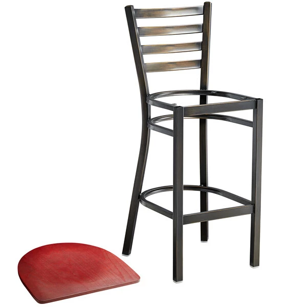 Lancaster Table & Seating Distressed Copper Finish Ladder Back Bar Stool With Mahogany Wood Seat 4 Lancaster Table & Seating Distressed Copper Finish Ladder Back Bar Stool With Mahogany Wood Seat - Image 4