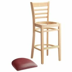 Lancaster Table & Seating Natural Ladder Back Bar Height Chair With 2 1/2" Burgundy Padded Seat -Lancaster Table & Seating Shop 2089739