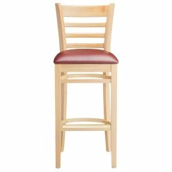 Lancaster Table & Seating Natural Ladder Back Bar Height Chair With 2 1/2" Burgundy Padded Seat -Lancaster Table & Seating Shop 2089742
