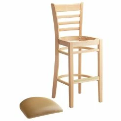 Lancaster Table & Seating Natural Ladder Back Bar Height Chair With 2 1/2" Light Brown Padded Seat -Lancaster Table & Seating Shop 2089769
