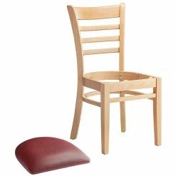 Lancaster Table & Seating Natural Finish Wooden Ladder Back Chair With 2 1/2" Burgundy Padded Seat -Lancaster Table & Seating Shop 2089782