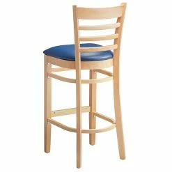 Lancaster Table & Seating Natural Ladder Back Bar Height Chair With 2 1/2" Navy Padded Seat -Lancaster Table & Seating Shop 2089845