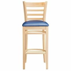 Lancaster Table & Seating Natural Ladder Back Bar Height Chair With 2 1/2" Navy Padded Seat -Lancaster Table & Seating Shop 2089846