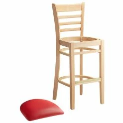 Lancaster Table & Seating Natural Ladder Back Bar Height Chair With 2 1/2" Red Padded Seat -Lancaster Table & Seating Shop 2089853