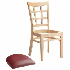 Lancaster Table & Seating Natural Wooden Window Back Chair With 2 1/2" Burgundy Padded Seat -Lancaster Table & Seating Shop 2089927