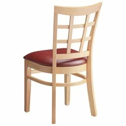 Lancaster Table & Seating Natural Wooden Window Back Chair With 2 1/2" Burgundy Padded Seat -Lancaster Table & Seating Shop 2089929