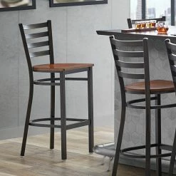 Lancaster Table & Seating Distressed Copper Finish Ladder Back Bar Stool With Antique Walnut Wood Seat