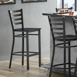 Lancaster Table & Seating Distressed Copper Finish Ladder Back Bar Stool With Black Wood Seat