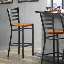 Lancaster Table & Seating Distressed Copper Finish Ladder Back Bar Stool With Cherry Wood Seat