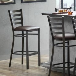 Lancaster Table & Seating Distressed Copper Finish Ladder Back Bar Stool With 2 1/2" Dark Brown Vinyl Padded Seat