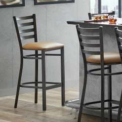 Lancaster Table & Seating Distressed Copper Finish Ladder Back Bar Stool With 2 1/2" Light Brown Vinyl Padded Seat