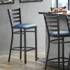 Lancaster Table & Seating Distressed Copper Finish Ladder Back Bar Stool With 2 1/2" Navy Blue Vinyl Padded Seat
