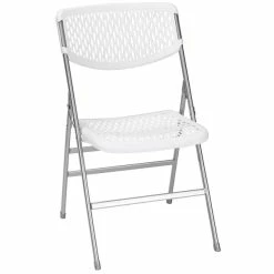 Bridgeport Essentials C863BP60WHP2E White Resin Folding Chair With Mesh Seat And Back - 2/Pack