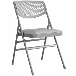 Bridgeport Essentials C865BP60GRY4E Gray Resin Folding Chair With Fabric Padded Seat And Mesh Back - 4/Pack