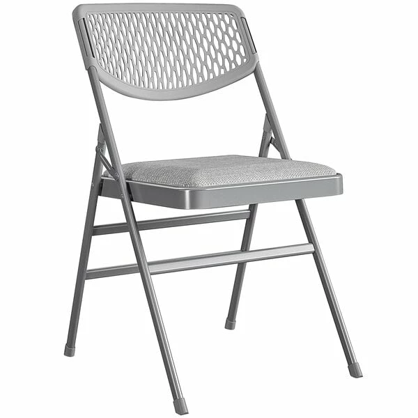Bridgeport Essentials C865BP60GRY4E Gray Resin Folding Chair With Fabric Padded Seat And Mesh Back - 4/Pack 1 Bridgeport Essentials C865BP60GRY4E Gray Resin Folding Chair With Fabric Padded Seat And Mesh Back - 4/Pack