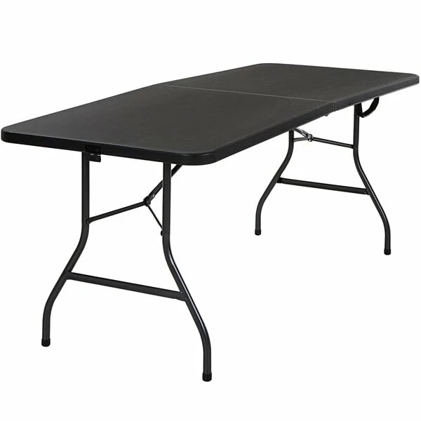 Bridgeport Essentials C678BP14BLK1 30" X 72" Black Resin Fold-in-Half Blow Molded Table With Steel Powder Coated Frame 1 Bridgeport Essentials C678BP14BLK1 30" X 72" Black Resin Fold-in-Half Blow Molded Table With Steel Powder Coated Frame