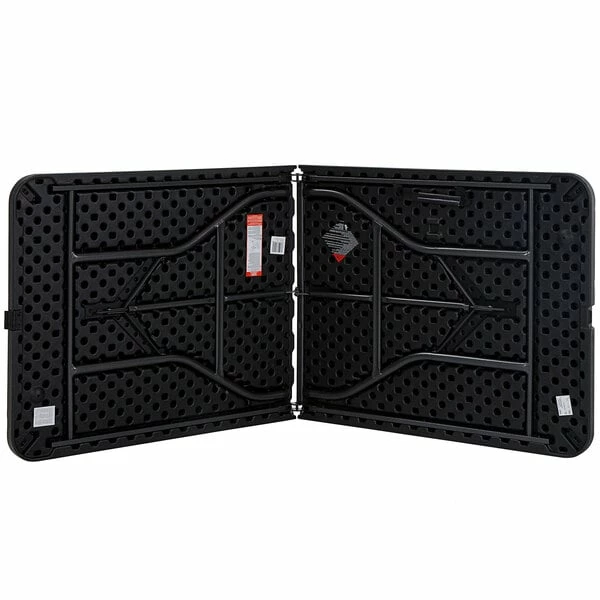 Bridgeport Essentials C678BP14BLK1 30" X 72" Black Resin Fold-in-Half Blow Molded Table With Steel Powder Coated Frame 2 Bridgeport Essentials C678BP14BLK1 30" X 72" Black Resin Fold-in-Half Blow Molded Table With Steel Powder Coated Frame - Image 2