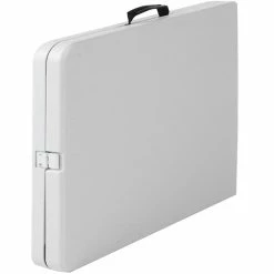 Bridgeport Essentials C678BP14WSP1 30" X 72" White Speckle Resin Fold-in-Half Blow Molded Folding Table With Steel Powder Coated Frame -Lancaster Table & Seating Shop 2091455